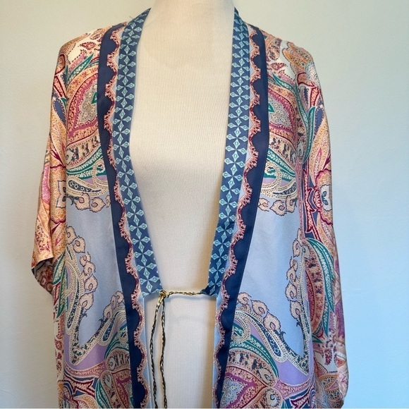 Chicos silk multi colored tie front kimono large/extra large. - Picture 2 of 14